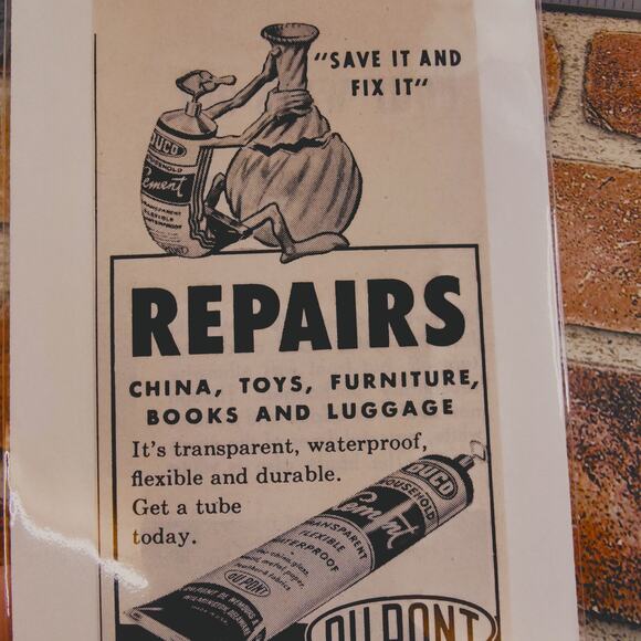 1950 Duco Cement Ad - Repairs Save It and Fix It Dupont‎ - Vtg Print Advert - Picture 1 of 5
